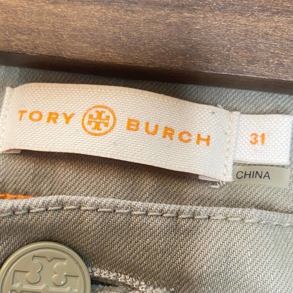 Tory Burch Emmy Ankle Snap Buttons Jeans Olive Size 31 - Picture 8 of 9